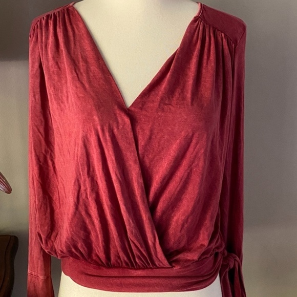 Anthropologie Red  Deletta Sirpo Faux Wrap Top  Small - Picture 3 of 8